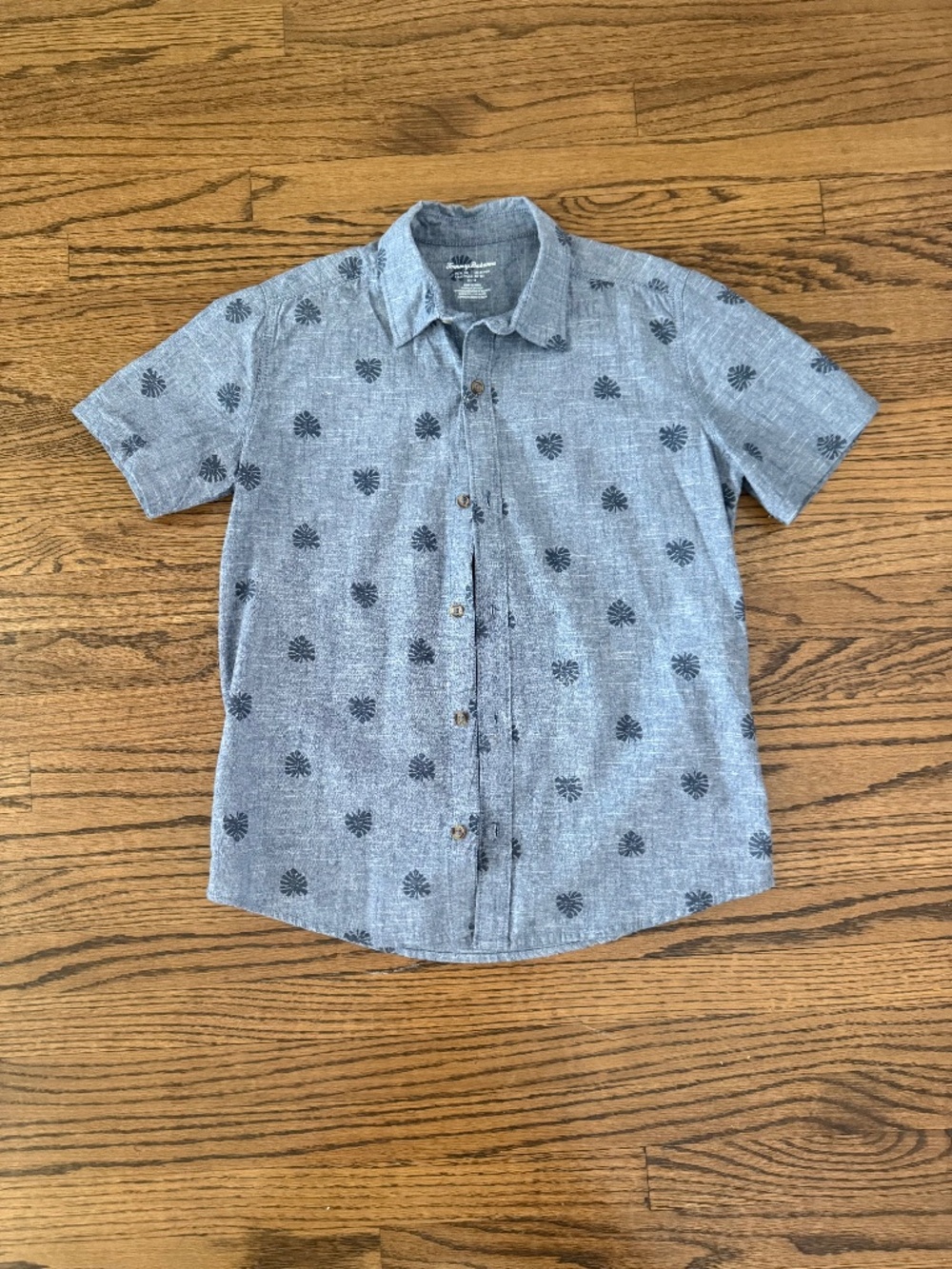 Tommy Bahamas Boys blue button down shirt .